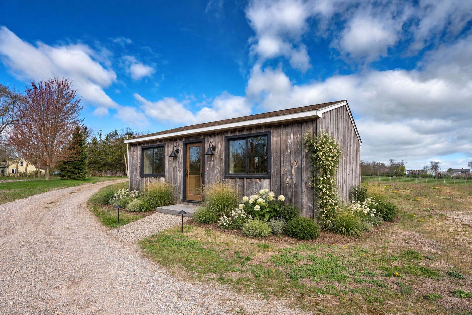 Rendering of the shed adapted as a garden studio with a new entrance and cottage planting