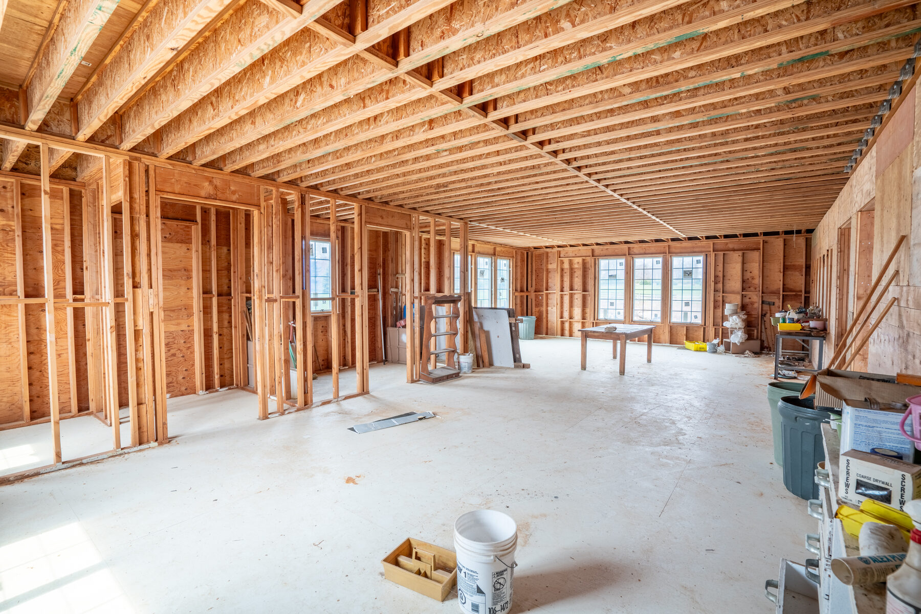 Multi-use barn interior with windows
