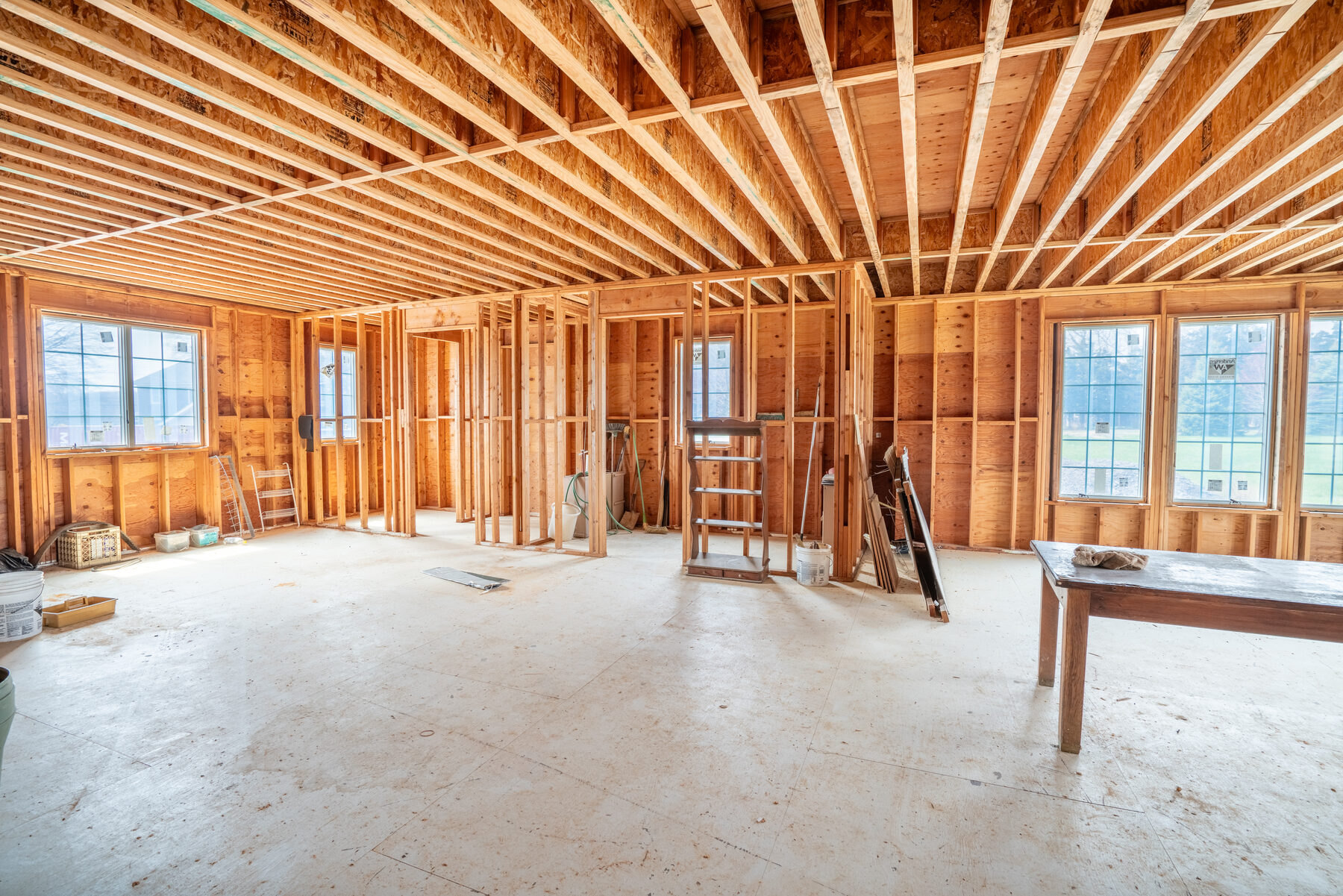 Multi-use barn interior with framing